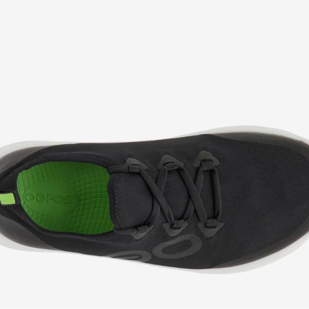 OOFOS Women’s Black Athletic Shoe with Green Insole -Size 9
